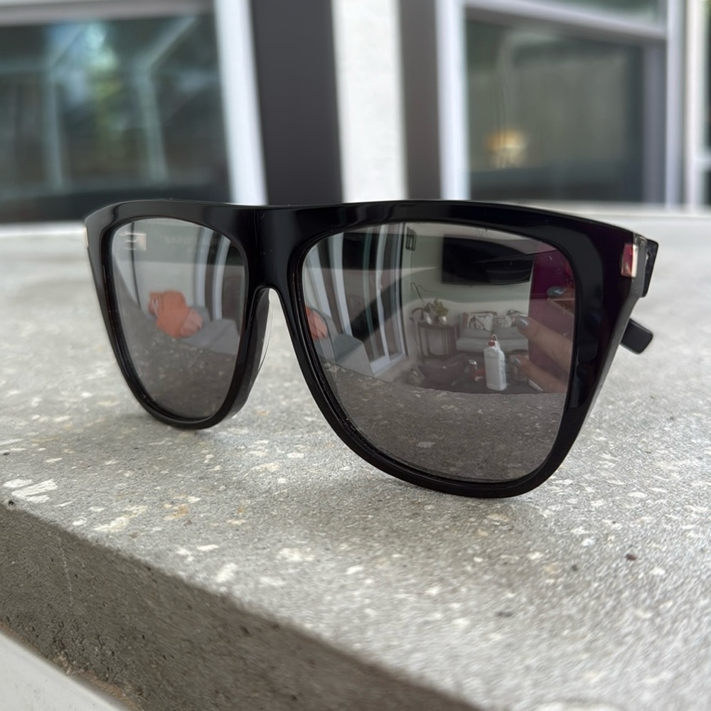 Saint Laurent Unisex Flat Top Sunglasses - Black Silver Lens